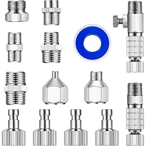 Applicable Ensemble d'adaptateurs d'aérographe multi-taille 14 pièces, coupleurs de déconnexion à dégagement rapide d'aérographe, kit d'adaptateur d'aérographe pour compresseur d'air, tuyau d'aérograp (1/5)