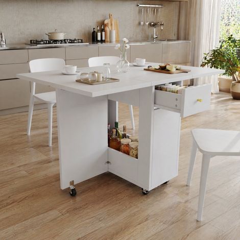 Table à manger pliante 120 x 75 x 75 cm en MDF blanc, rangement mobile pour 2 à 4 personnes - CHICFURN (1/5)