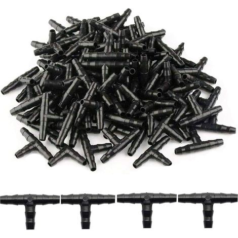Lntyq 100 Pcs Tee Raccord de Tuyau 4/7mm- T Raccord Connecteur PVC d'arrosage Buse d'atomisation Goutte à Goutte Micro Spray Irrigation Joint pour Tuyau Systèmes Automatique Outil