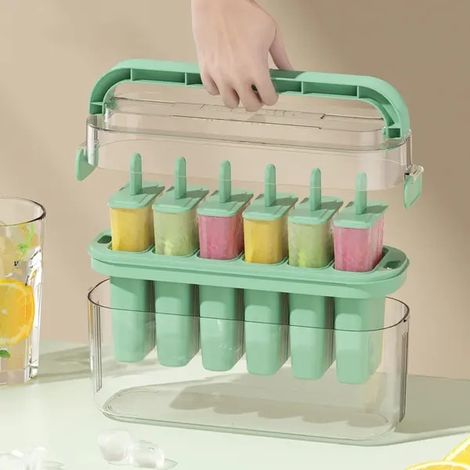 Moules à glaçonsMoule à glace sur bâtonnet, en silicone alimentaire, lot de 6 moules avec couvercle hermétique et 6 bâtonnets, poignées antidérapantes, vert (1/5)