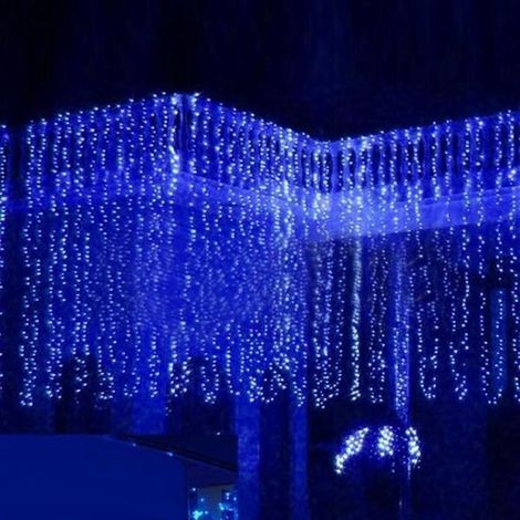 NEUFU Guirlande Lumineuse 3Mx3M Rideau 300LED PRISE EU Décoration Noël Fête Mariage BLEU (1/4)