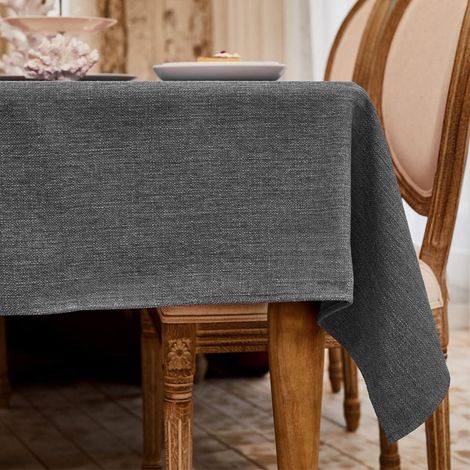 Abwaschbare Tischdecke Dunkelgrau 145x215 cm Leinenoptik Wasserdicht