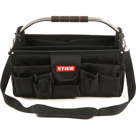 STIER Werkzeugtasche Premium+, leer und unbestückt, reißfestes Polyester, 24 Fächer, mit Schultergurt, Leichtlauf-Rollen und ergonomischer Griff für komfortablen Transport (1/4)