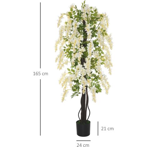 Glycines artificielles blanches 165cm, plante ornementale en pot béton, fleurs synthétiques pour décoration intérieure et extérieure (1/5)