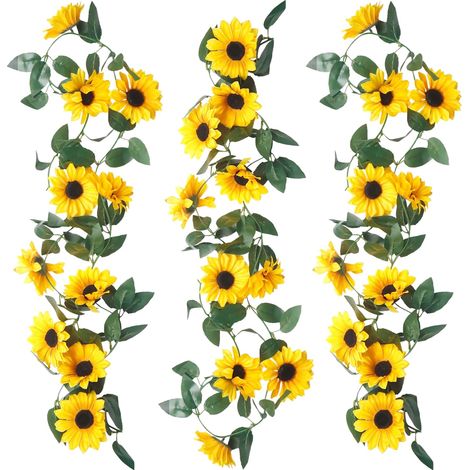 3 Pcs Guirlande de Tournesols Artificiels Vigne de Tournesol Artificiel Vigne de Fleur Artificielle Deco Fausse Tournesol Suspendue de Vigne pour Table De Mariage, Décoration De Fête (1/5)