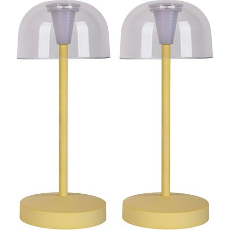 Lot de 2 lampes de table LED rechargeables extérieur et intérieur métal jaune H18,5 cm - PANGIVO (1/5)