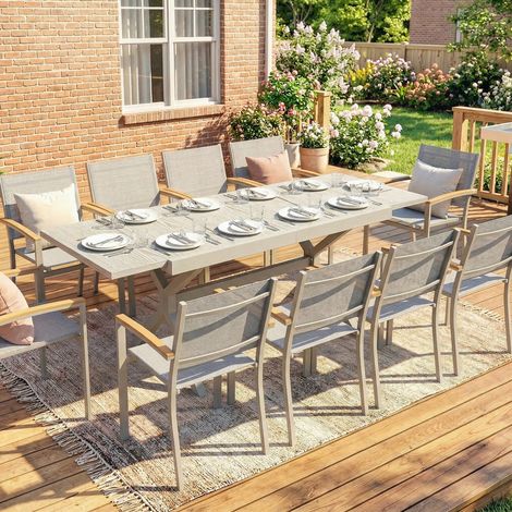 Table jardin extensible Gris 8 10 personnes alu/acier 154/ 214x85x73 cm