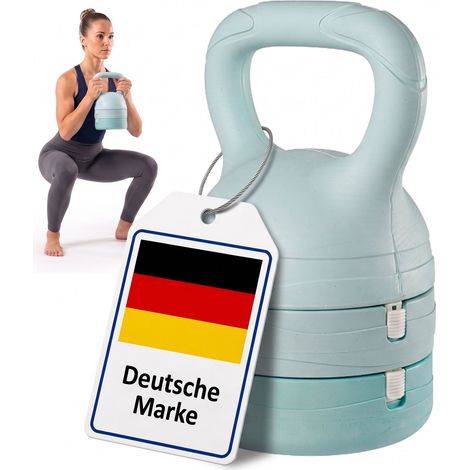 Relaxdays Kettlebell, verstellbar, 2, 4 & 6 kg, Kunststoff & Eisensand, für Krafttraining, Home Gym, Kugelgewicht, blau (1/5)