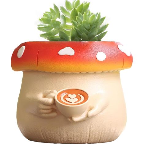 Pot de fleurs champignon pour plantes succulentes Pot de jardin décoratif, vase en forme de champignon, idéal pour terrasse, balcon, jardin, bureau ou café. (1/5)