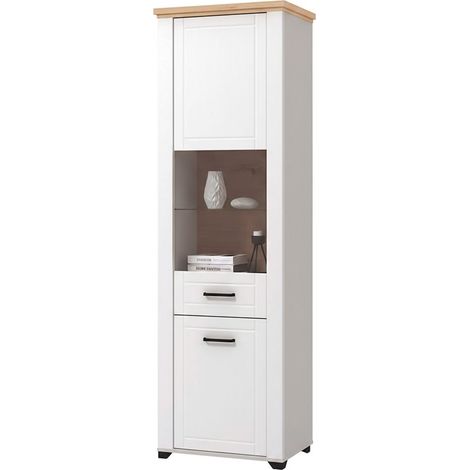 Schauvitrine Piscinas, Ausstellungsregal 4 Böden, Drehtüren, 2 Türen, 60,5x41x194,5h cm Weiß