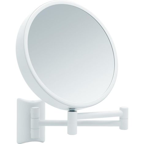 Miroir de Maquillage Grossissant x3 / x7 avec Fixation Murale, Miroir Mural Maquilleur Rond pour Salle de Bain - Extensible, Pivotant - Diamètre Glace 19 cm - Blanc (1/5)
