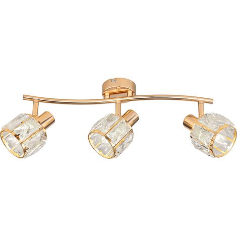 Lámpara de techo triple y glamurosa para salón o dormitorio, oro rosa, pantallas de cristal decorativas, cristales, 3xE14 40W DUBAI Candellux