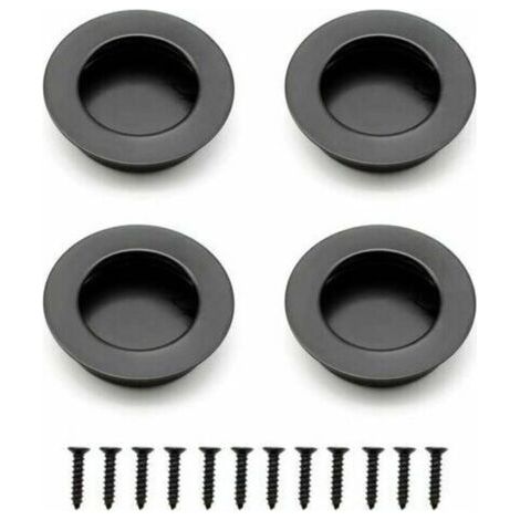 4 Pièces Poignée de Porte Coulissante Poignée Encastrable Ronde pour Tiroirs Armoires - Noir..DEBUNS
