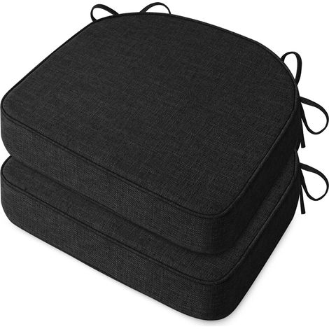 Set mit 2 Esszimmer-/Küchenstuhlkissen, 42 x 40 x 3 cm, 6,3 cm dick, waschbarer Bezug, schwarz (1/5)