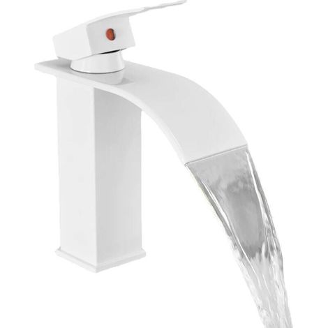 Robinet Moderne pour Salle de Bain et cuisine,effet Cascade,Design Elégant Robinet Lavabo,Mitigeur d'eau Chaude et Froide Disponible,blanc (1/4)