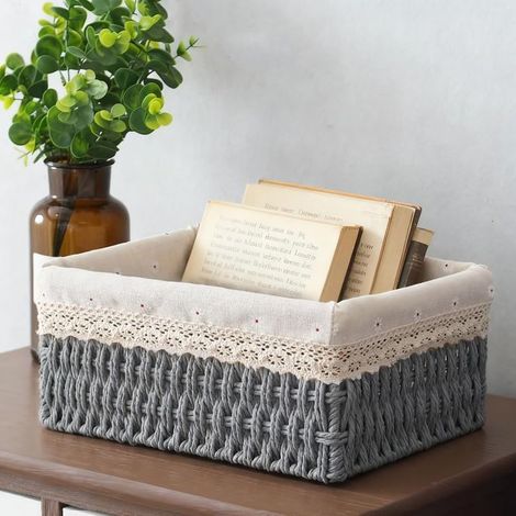 Lot de 3 paniers de rangement tressés pour jouets, maquillage et articles ménagers, paniers de rangement décoratifs pour étagères, chambre d'enfant et salle de bain (gris) (1/4)