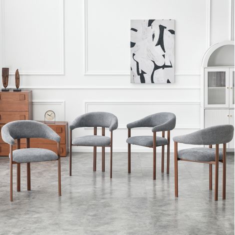 Chaise de salle à manger en fer et lin gris avec coussin intégré, design moderne ergonomique,60×57.5×80.5cm (1/5)