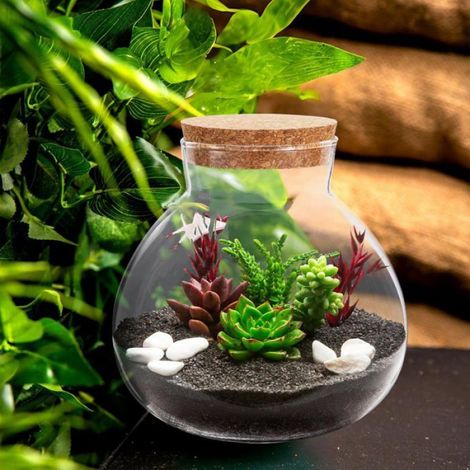 1pc Bocal en verre, couvercle en liège, surface lisse, transparent, 14x15cm, pour décoration intérieure (1/5)