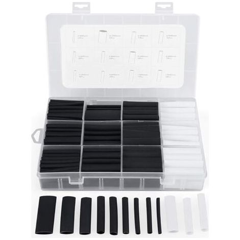BUNTHAUS 300Pcs Gaine Thermorétractable avec Colle Ratio 3:1 Tube Thermorétractable 7 Tailles, 2 Couleur (Noir, Blanc) (1/5)
