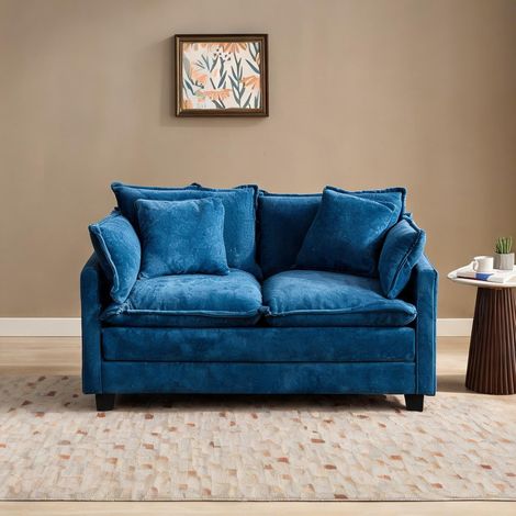 Canapé d'angle modulable 2 places en tissu chenille bleu (1/5)