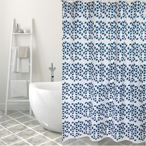 Rideau de douche Polyester NADOR 180x200cm QUALITE PREMIUM Bleu & Blanc - Anneaux inclus MSV