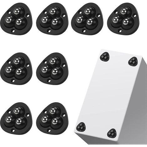 (8 pièces, triple, noir) Mini roulettes autocollantes, roulettes pivotantes universelles en acier inoxydable avec colle, rotation à 360 degrés. (1/5)