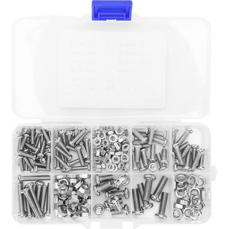 Kit 200 pièces vis et écrous croix, acier inoxydable nickelé, quincaillerie pour instruments divers (1/5)