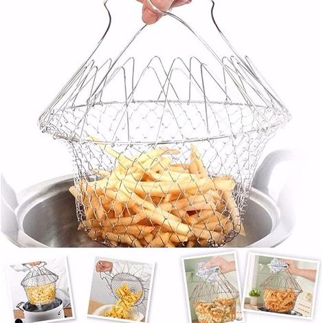 Panier À Frire, Panier a Salade Tamis Cuisine, Panier a Frites Pliable en Acier Inoxydable,Panier De Cuisson Passoire, pour Frites Pommes de Terre Friteuse Friture Alimentaire Cuisine Outil de Cuisson (1/5)