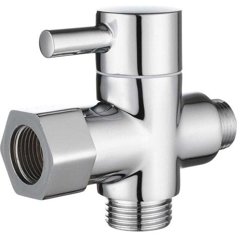 Válvula desviadora de latón macizo de 3 vías con adaptador en T de 3/8" a 12/17" para sistema de ducha de repuesto, cocina, baño, cromo (1/4)