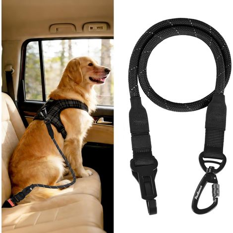 Dog Seat Belt for Car, Rope Dog Car Safety Harness for Vehicles, Dog Seat Belt with Heavy Duty Buckles Hook Carabiner for Small, Medium, Large Dogs (Black) (1/5)