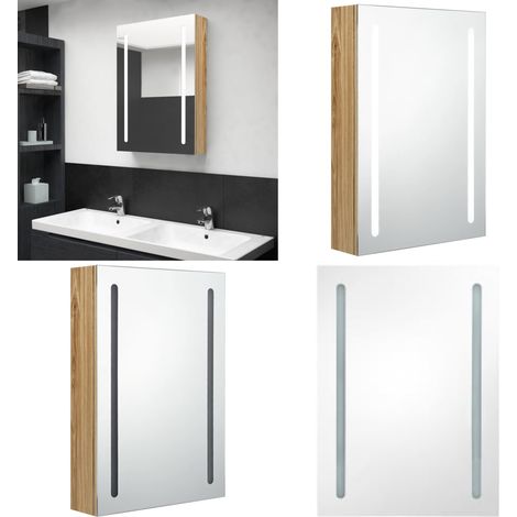 LED-Bad-Spiegelschrank Eichenoptik 50x13x70 cm - LED-Spiegelschrank - Badezimmermöbel - Spiegelkommode - Badespiegel - Aufbewahrungsschrank - Home & Living (1/5)