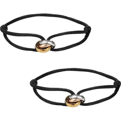 Set di 2 braccialetti Trinity in corda da vela color argento, oro e oro rosa - Anello in acciaio inossidabile - 100% impermeabile e regolabile - Regalo di compleanno, Festa della mamma