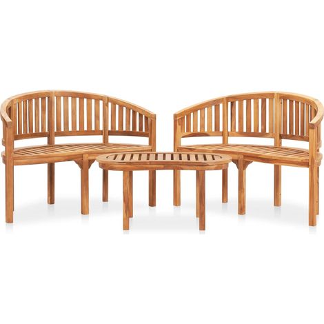 Mobili da giardino mobili da esterno Set di mobili da 3 pezzi in legno massello di teak a forma di banana