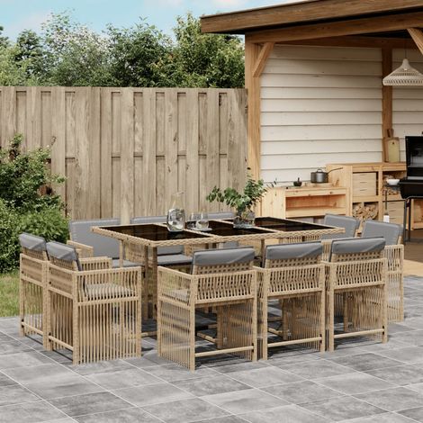 vidaXL Set Pranzo da Giardino 11 pz con Cuscini Beige Misto Polyrattan (1/5)