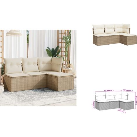 Salon de jardin avec coussins 4 pcs beige résine tressée - Ensemble Salon De Jardin - Mobilier De Jardin - Salon Extérieur - Canapé Jardin - Chaise Lounge (1/3)