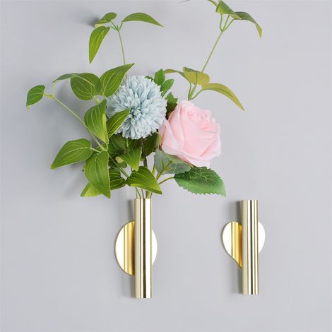Vase mural suspendu créatif doré à fleurs, décoration de fond murale pour salon, entrée, DIY, 2pièce (1/5)
