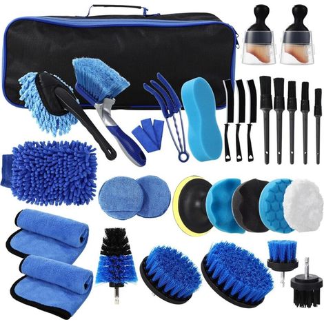 31 Pièces Kit Nettoyage Voiture,Kit de Brosse Nettoyage Voiture pour l'intérieur et l'extérieur, Car details Brush car Wast set, kit de Nettoyage de voiture pour Fentes de Ventilation,Roues,Surfaces (1/5)