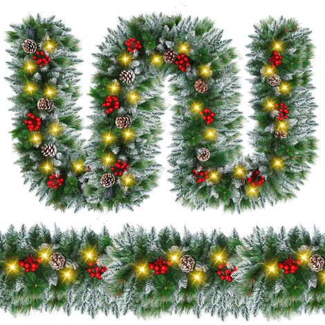 Guirlande de Noël LED 1,8 m avec Baies Rouges et Pommes de Pin, Décoration Pré-Éclairée pour Intérieur et Extérieur (1/5)