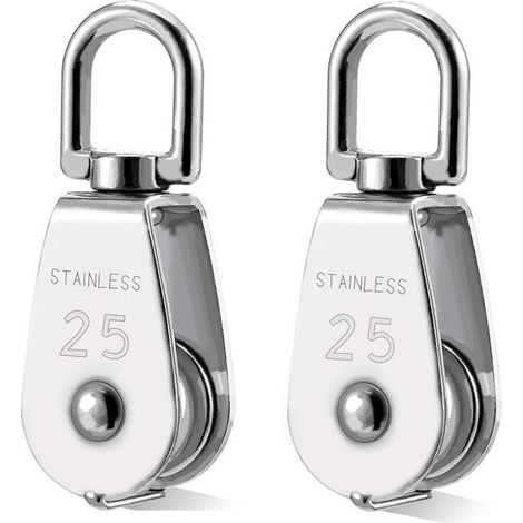 Set di 2 pulegge M25 in acciaio inox 304 – Carico massimo 150 kg – Rullo scorrevole per funi – Facile installazione nei cantieri edili (1/5)