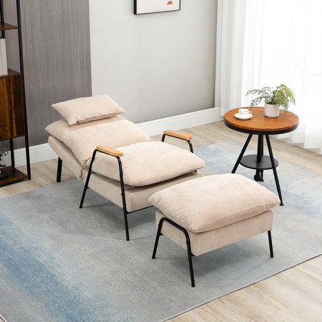 Sillón de Relax con Reposapiés Sillón Reclinable con Respaldo Ajustable Tapizado en Pana 68x91,5x88 cm Beige (1/5)