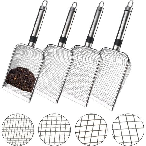 Lot de 4 Tamis de Jardin en Acier Inoxydable, Poignées Antidérapantes Mailles 2 mm, 2,8 mm, 3,8 mm et 5 mm, pour Tamiser Terre, Sable, Compost, Graines et Substrat de Rempotage (1/5)