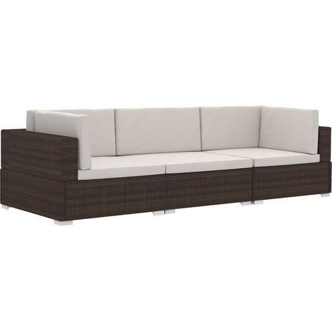 Set sofás de jardín 3 piezas y cojines ratán sintético marrón vidaXL