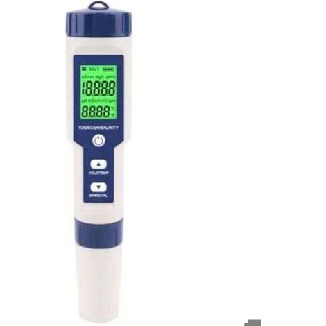 Misuratore di salinità digitale 5 in 1 - Impermeabile IP67 - Misura TDS, pH, salinità, conducibilità e temperatura (1/4)