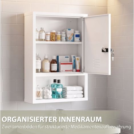 Armoire à pharmacie murale 40x15x60 cm en acier blanc avec serrure, pour salle de bain (1/5)