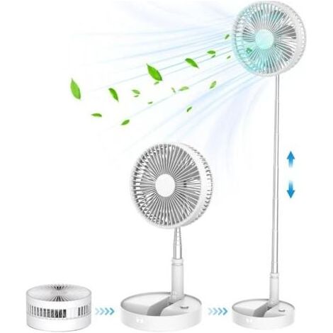 Ventilateur sur pied portable silencieux 9 pouces – Pliable – 4 vitesses – Autonomie 4 à 20 heures – 7200mAh USB rechargeable – Pour maison et bureau