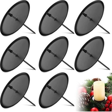 8 Pièces 6 cm/ 2,4 Pouces Bougeoirs à Plaque en Métal Chandeliers de Couronne de l'Avent Plaques à Bougie de l'Avent Assiettes Porte-Bougies pour l'Avent, Noël, Décoration de Table (Noir) (1/4)