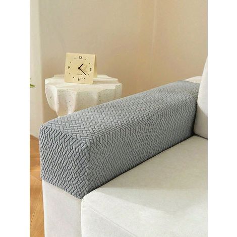 2-teilige Sofa-Armlehnenbezüge mit abstraktem Gittermuster, praktisch, universell, kurze und feste Ausführung, Seitenschutz, Dunkelgrau (1/5)