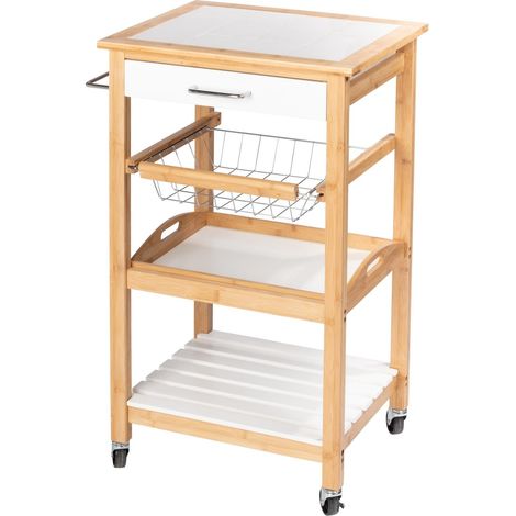 Wenko Finja carrito de cocina blanco y madera 49 cm (1/5)