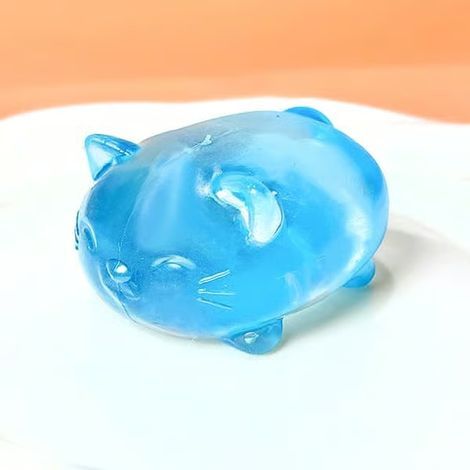 Jouet Squishy Chat en Cristal Texture de bonbon moulu, Rebond lent, Soulagement du stress, Jouet mignon à presser, Jouet sensoriel anti-anxiété Bleu (1/3)
