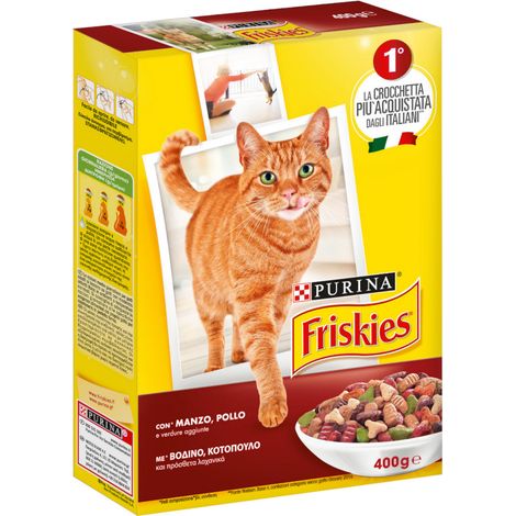 Multipack da 6 friskies purina croccantini per gatti adulti pollo manzo e verdure 400 gr cad